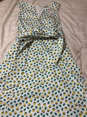 Boden White Dress with Yellow Lemon and Green Leaf Print